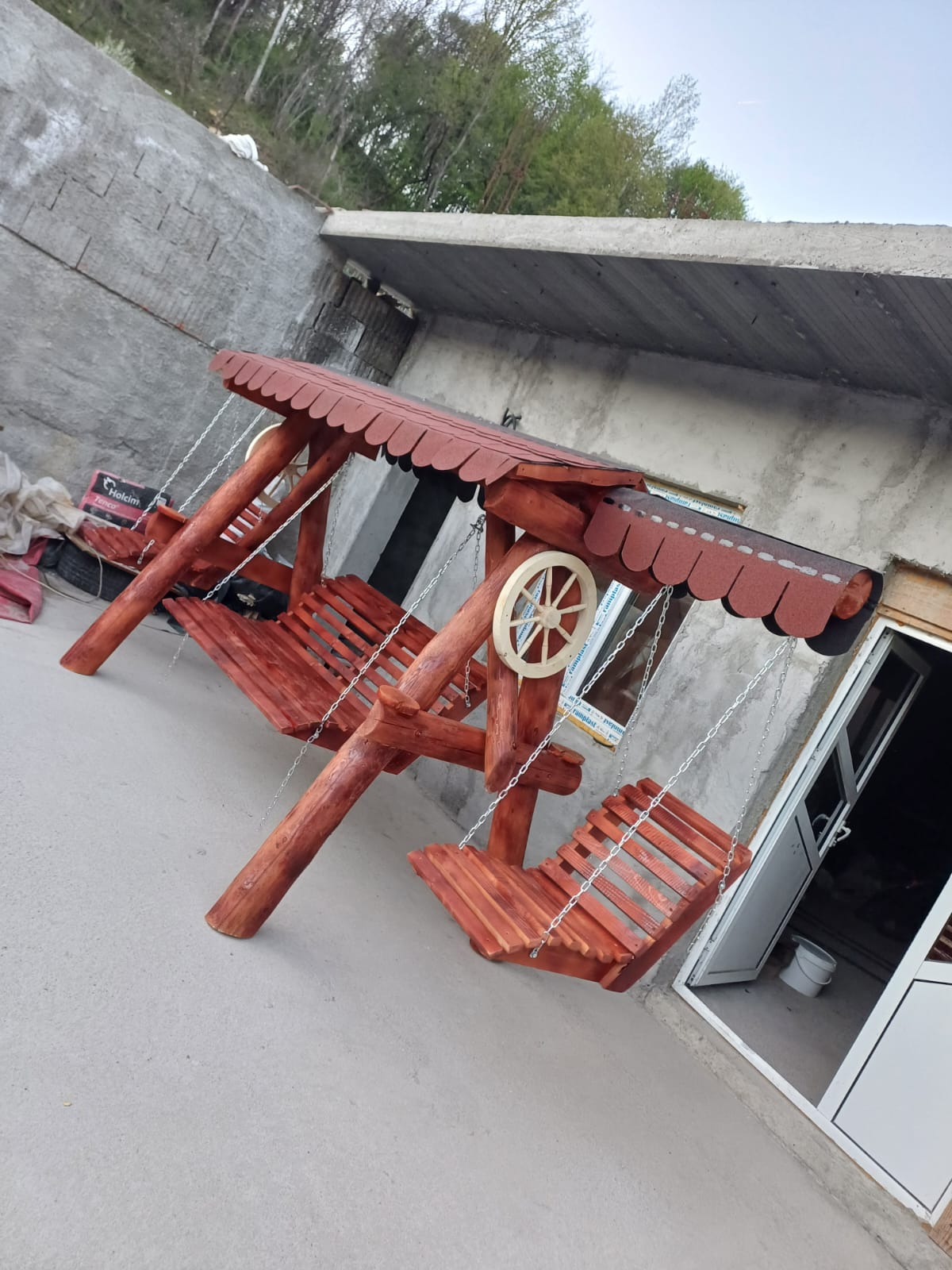 Balansoar Rustic cu 2 Pui – Leagăne Duble pentru Copii - imagine 3