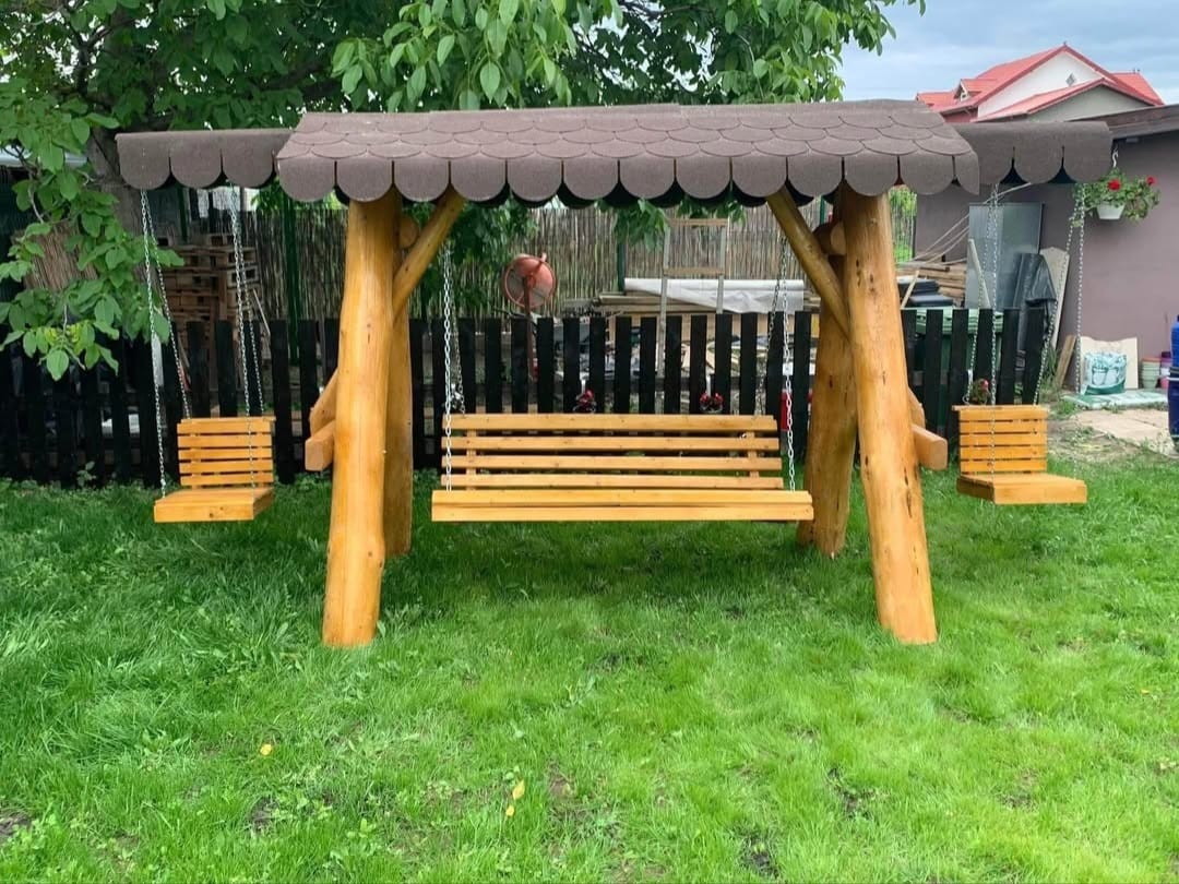 Balansoar Rustic cu 2 Pui – Leagăne Duble pentru Copii