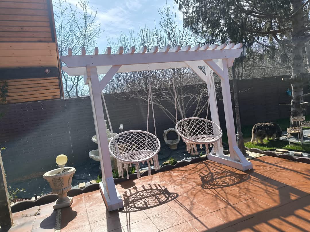 Balansoar cu Pergolă și Fotoliu Suspendat din Lemn Masiv - imagine 3