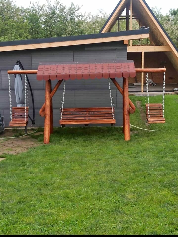 Balansoar Rustic cu 2 Pui – Leagăne Duble pentru Copii - imagine 8