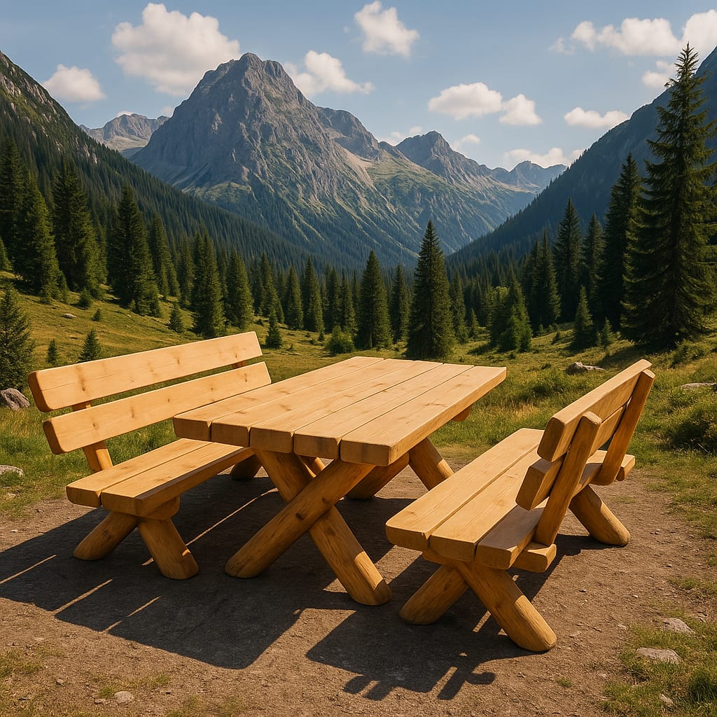Set Rustic cu Masă și Bănci – Model Clasic cu Picioare Intersectate