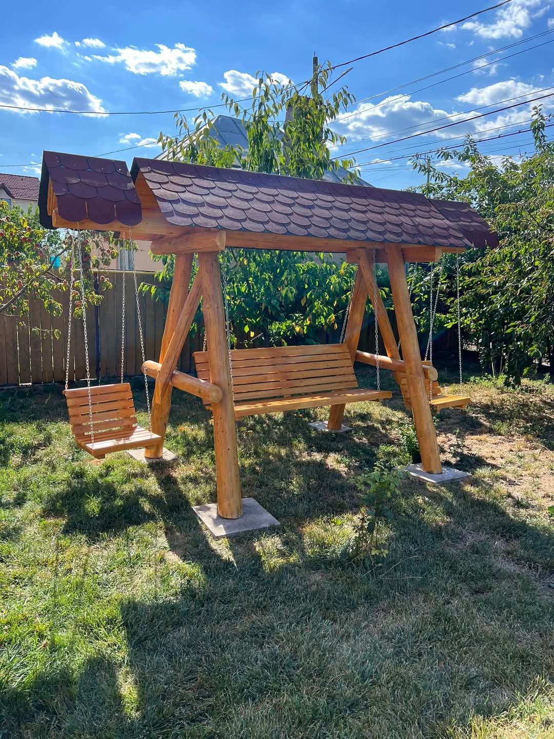 Balansoar Rustic cu 2 Pui – Leagăne Duble pentru Copii - imagine 10