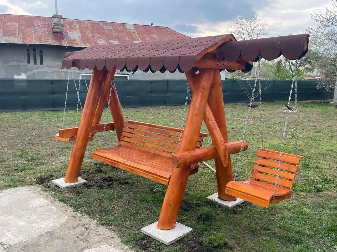 Balansoar Rustic cu 2 Pui – Leagăne Duble pentru Copii - imagine 11