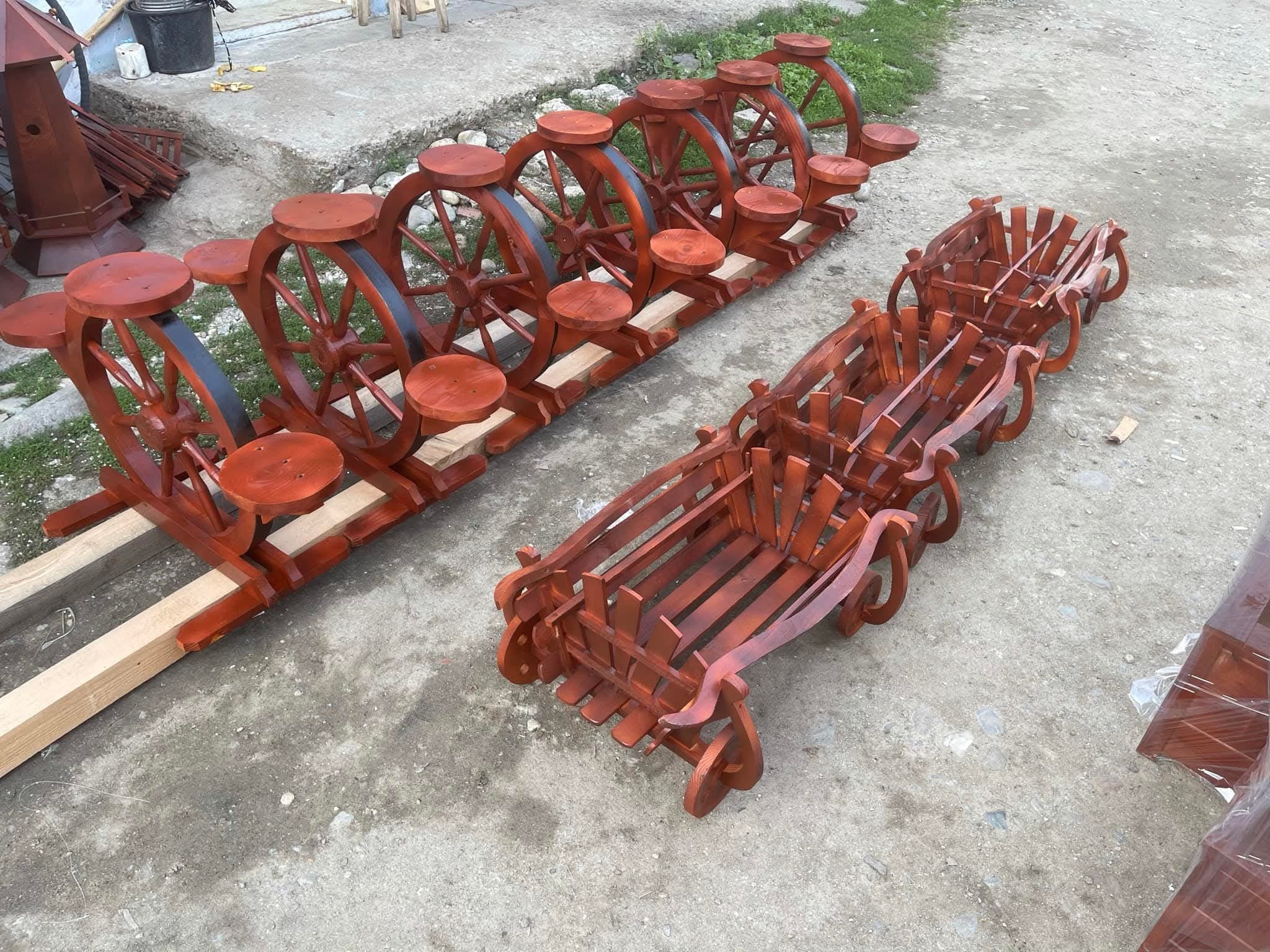Suport Rustic pentru Ghivece – Model Roată sau Căruță - imagine 2