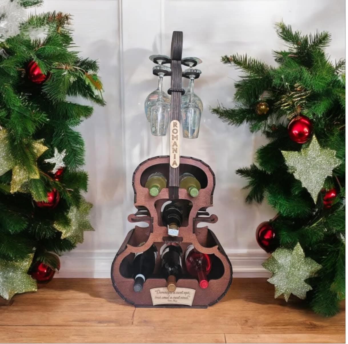 Suport de Sticle și Pahare Rustic – Model Vioară Decorativă - imagine 2