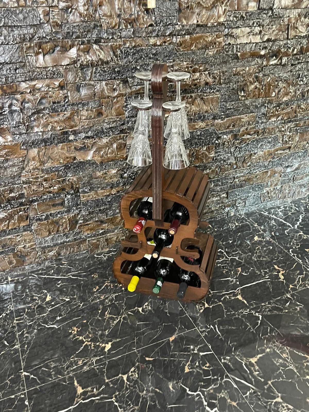 Suport de Sticle și Pahare Rustic – Model Vioară Decorativă - imagine 4