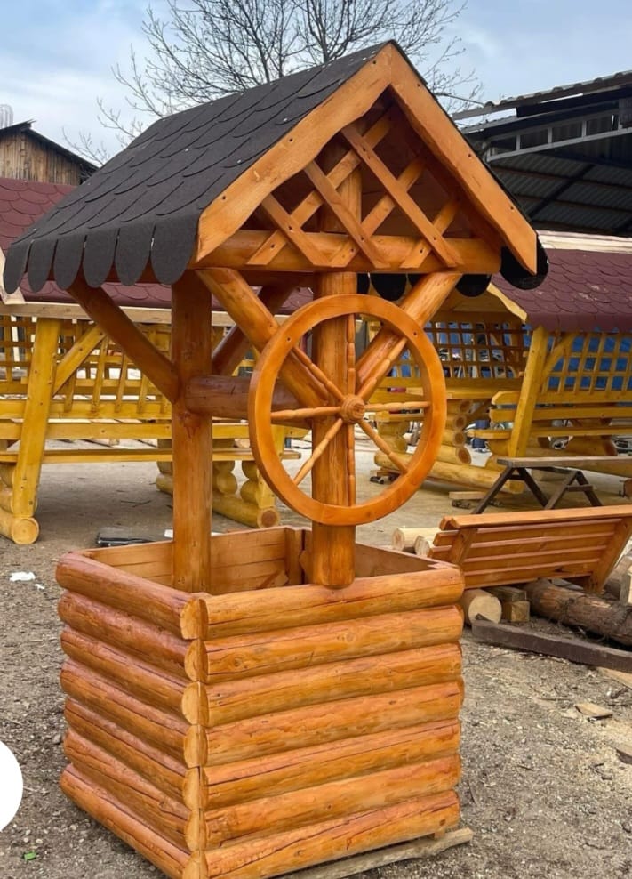 Fântână Decorativă Rustică - Model mare, Lemn Masiv