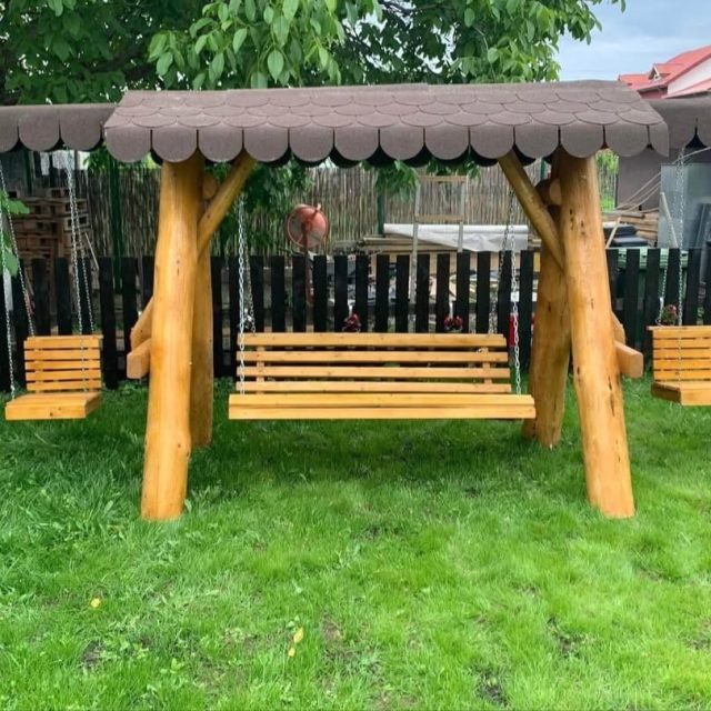 Balansoar Rustic cu 2 Pui – Leagăne Duble pentru Copii